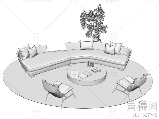 沙发茶几组合3D模型下载【ID:1667748】