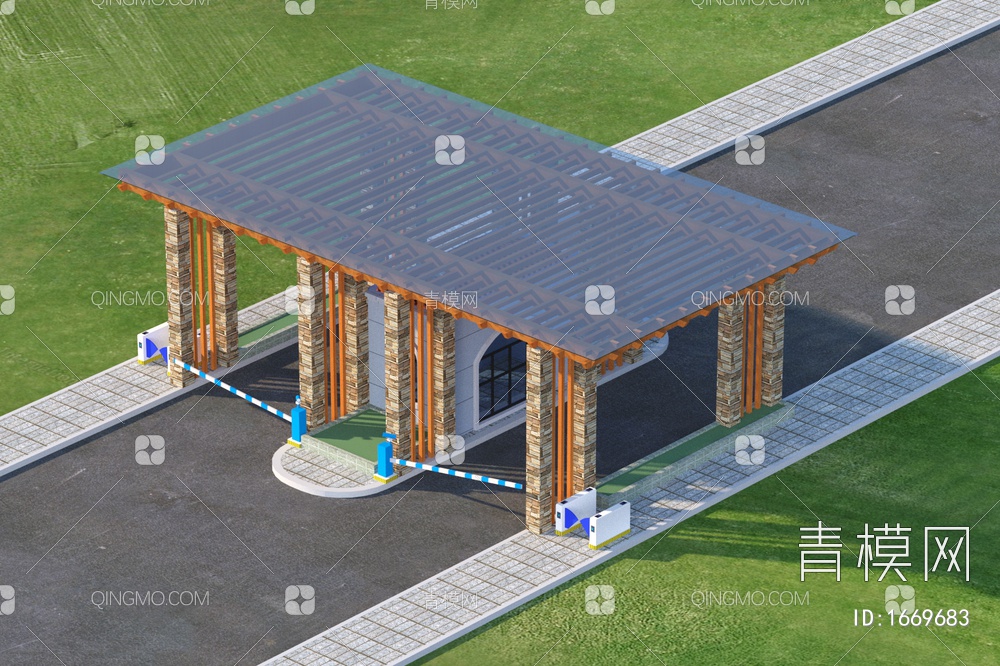 工业园大门建筑3D模型下载【ID:1669683】