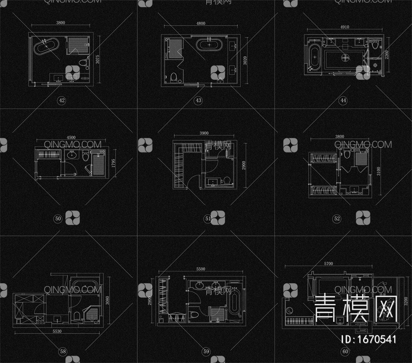 2023私宅卫生间布置CAD图库【ID:1670541】