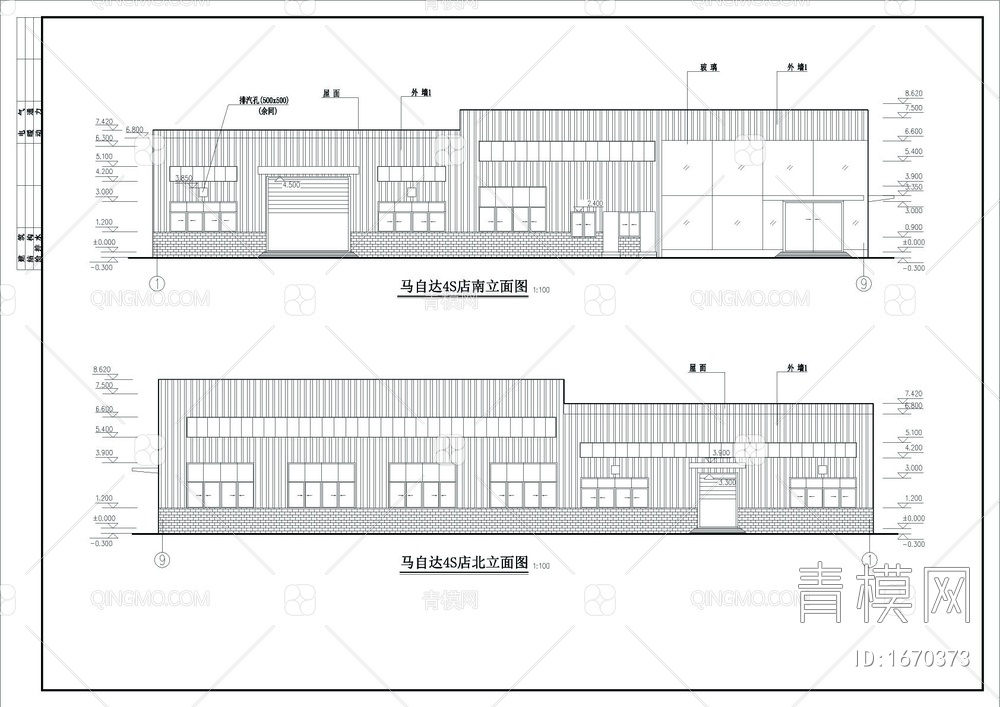 马自达4S店钢结构cad图【ID:1670373】