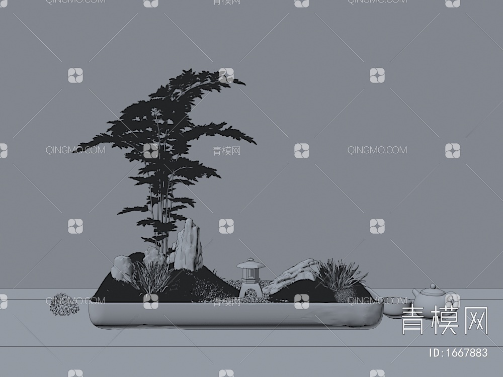 禅意枯山水盆景3D模型下载【ID:1667883】
