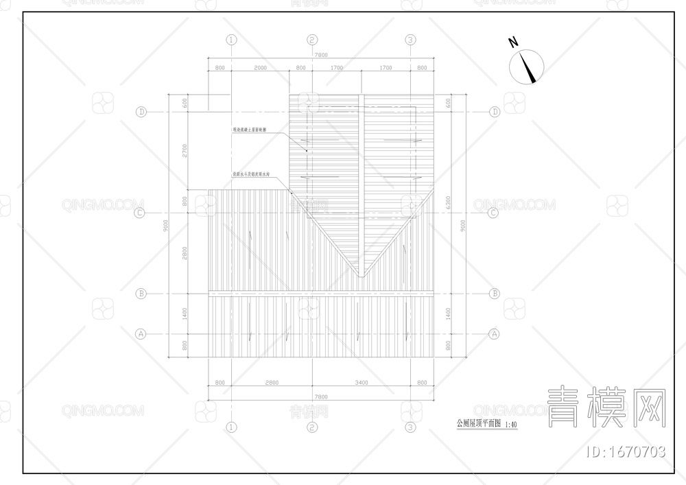 公园仿古式公共厕所建筑图【ID:1670703】