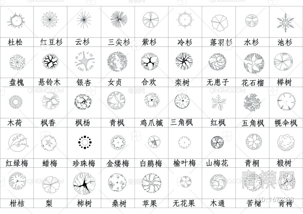 数百种CAD平面树图例【ID:1673328】