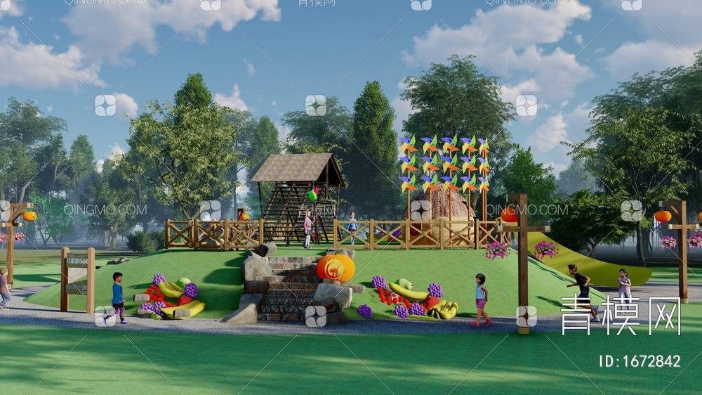 儿童游乐园 水果主题无动力公园SU模型下载【ID:1672842】