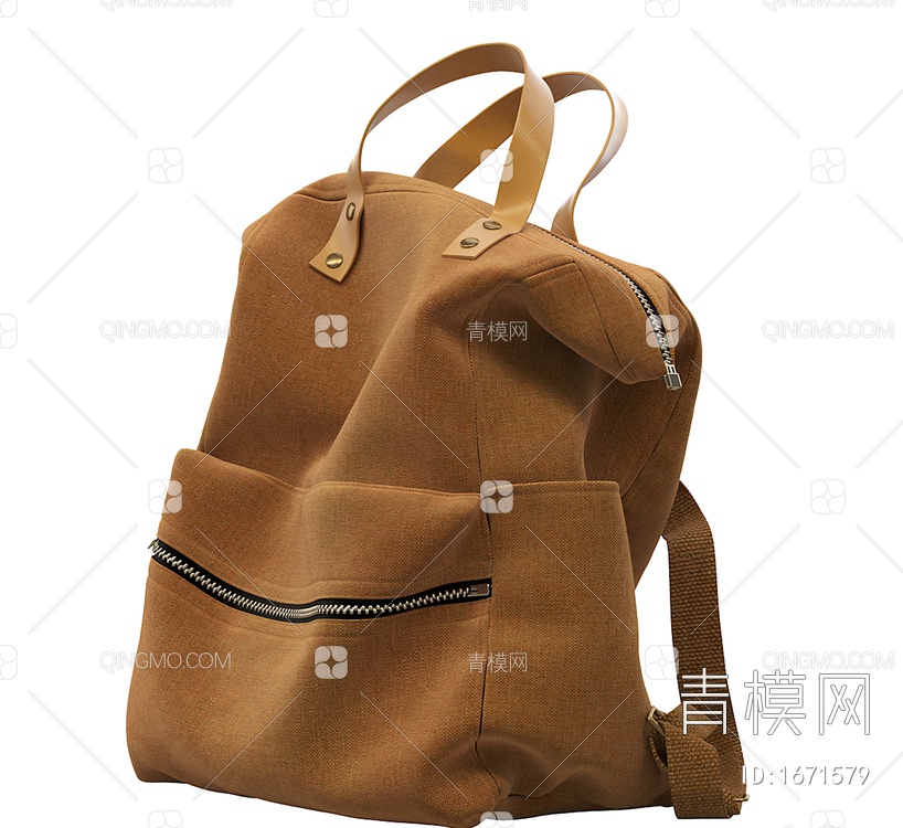 背包 驼色棕色袋子3D模型下载【ID:1671579】