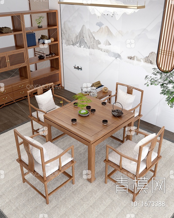 茶桌椅组合3D模型下载【ID:1673388】