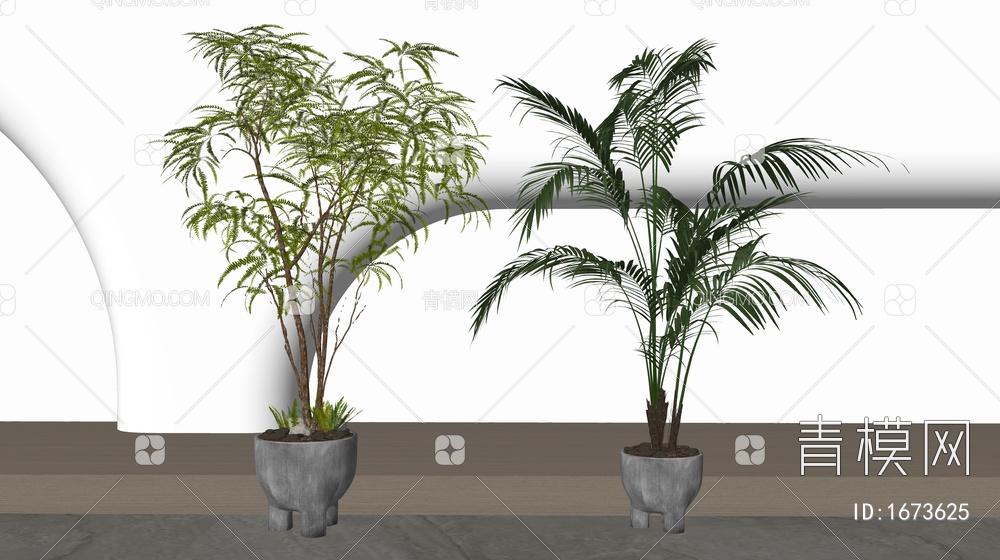 盆栽植物 绿植 花盆 盆景 植物组合SU模型下载【ID:1673625】