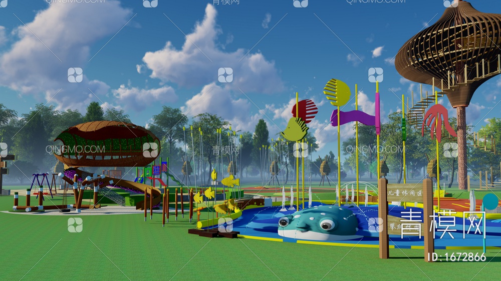 儿童游乐园 亲子水乐园 生态公园 小孩游玩场地SU模型下载【ID:1672866】