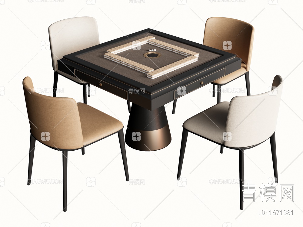 麻将桌 棋牌桌 休闲桌椅3D模型下载【ID:1671381】