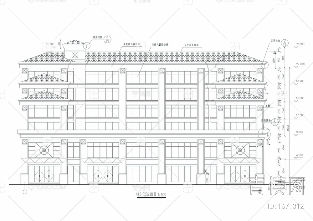 旅馆大楼CAD建筑图【ID:1671312】