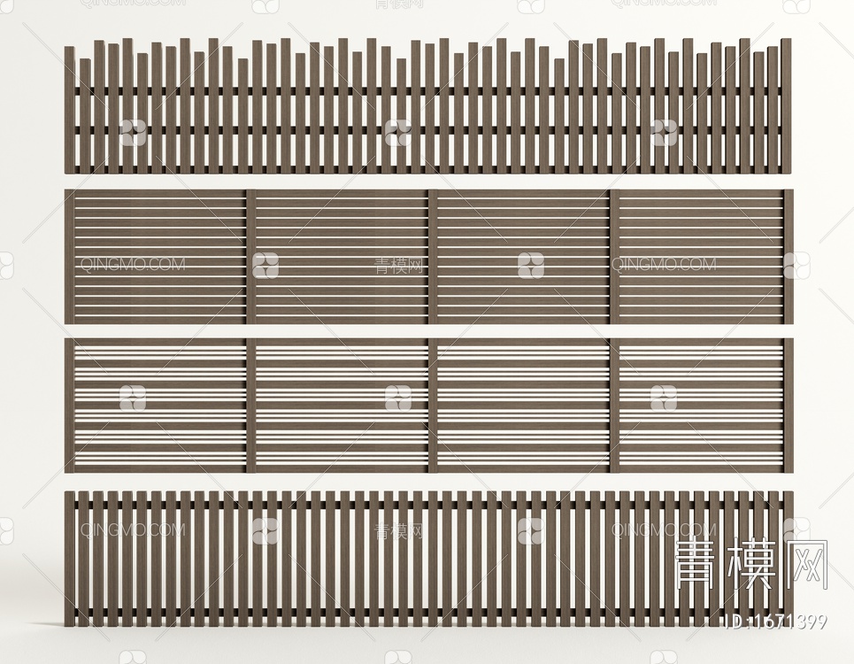 庭院围栏 防腐木栅栏 围墙3D模型下载【ID:1671399】