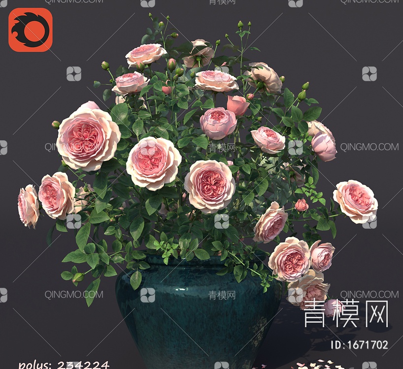 花瓶 玫瑰花3D模型下载【ID:1671702】