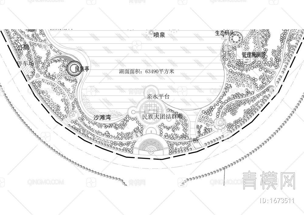 人工湖公园规划平面图【ID:1673511】