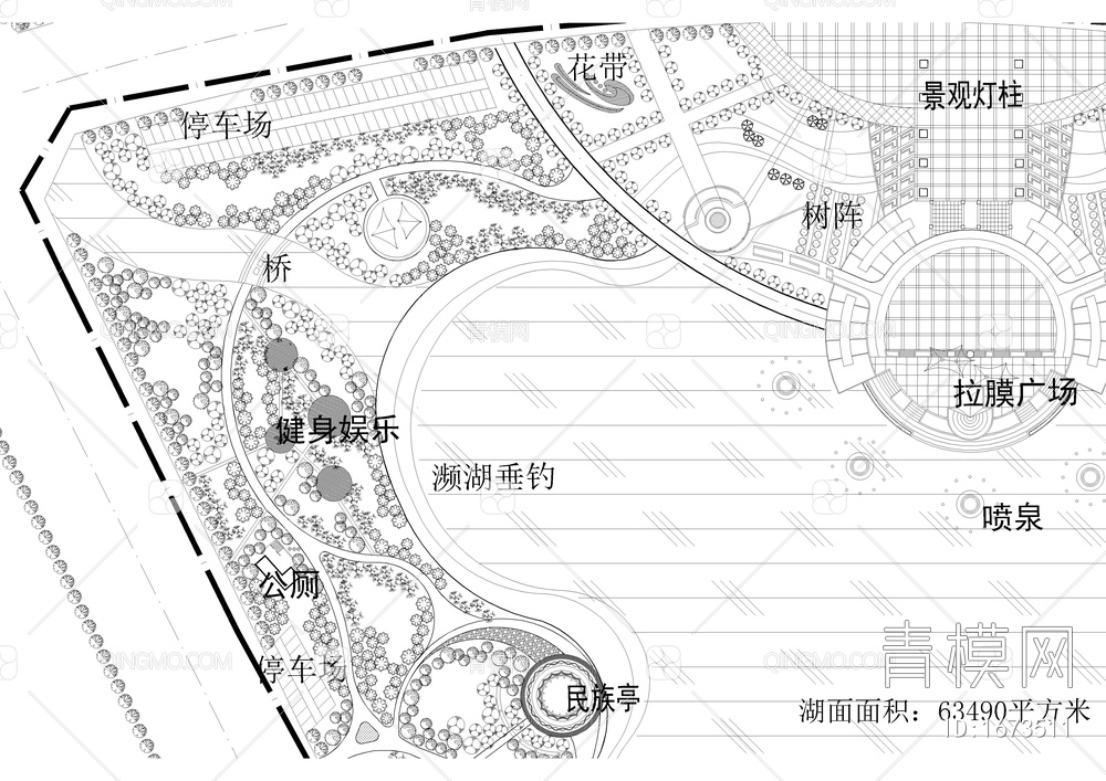 人工湖公园规划平面图【ID:1673511】