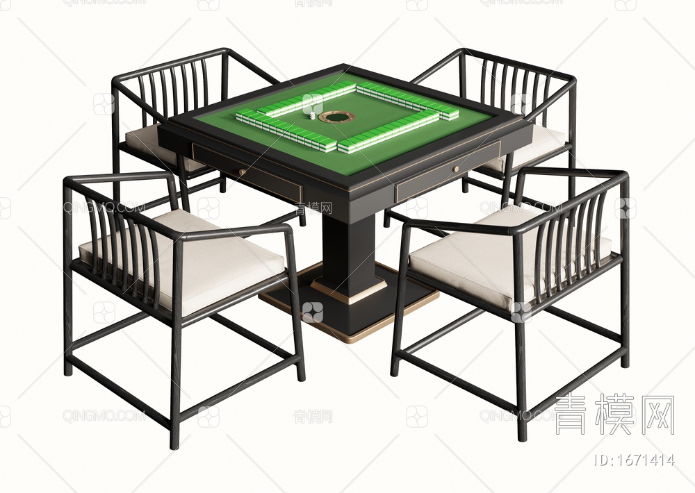 麻将桌 棋牌桌 休闲桌椅3D模型下载【ID:1671414】
