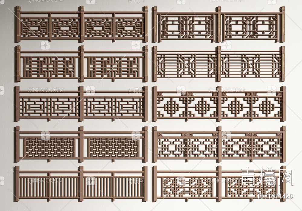 实木护栏 楼梯栏杆 围栏 拦河3D模型下载【ID:1671420】