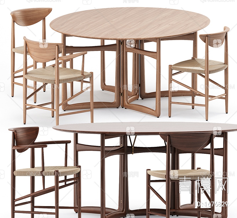 实木餐桌椅组合3D模型下载【ID:1676829】