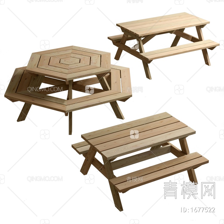 户外木质桌椅组合3D模型下载【ID:1677522】