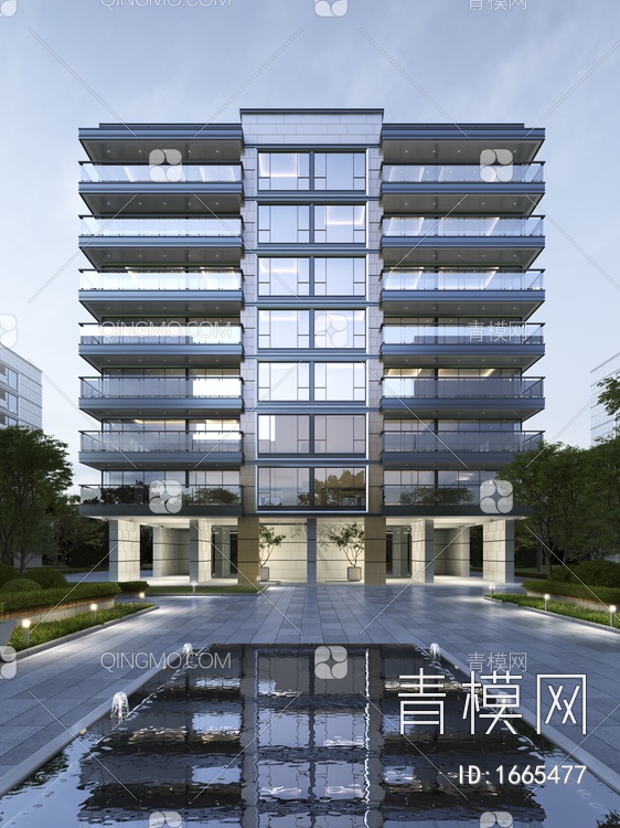 幻彩铝板多层高端豪华住宅建筑项目SU模型下载【ID:1665477】