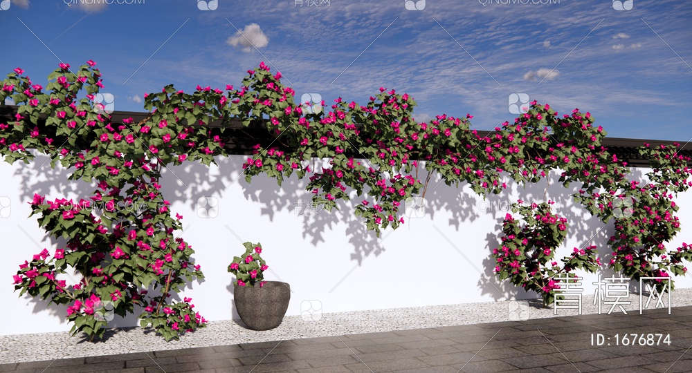 景观墙 花墙 三角梅 藤蔓植物景墙 爬藤植物 绿植墙SU模型下载【ID:1676874】