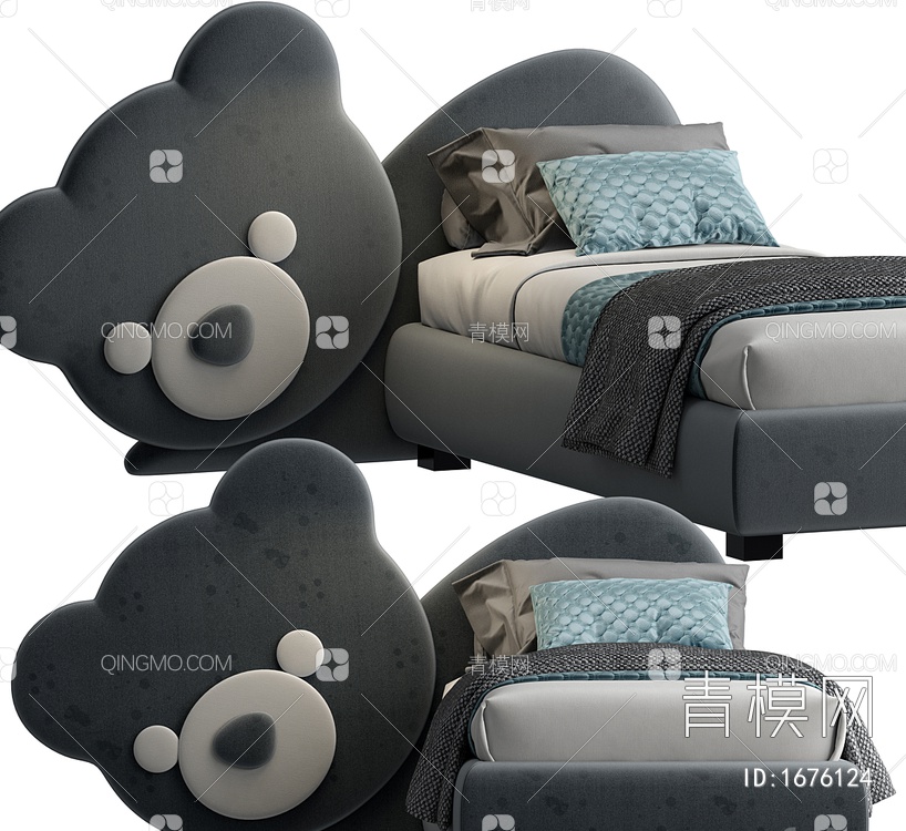 熊床头儿童床3D模型下载【ID:1676124】