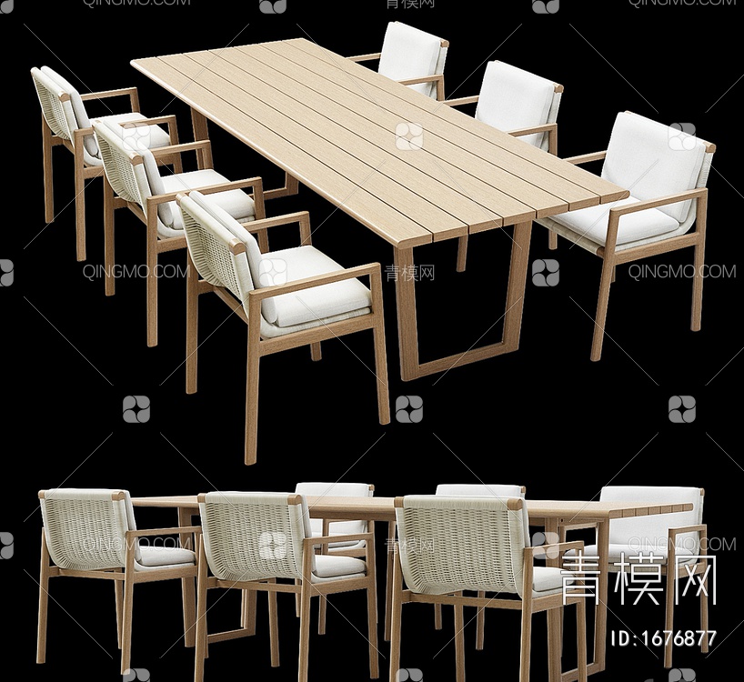台面柚木餐桌椅3D模型下载【ID:1676877】