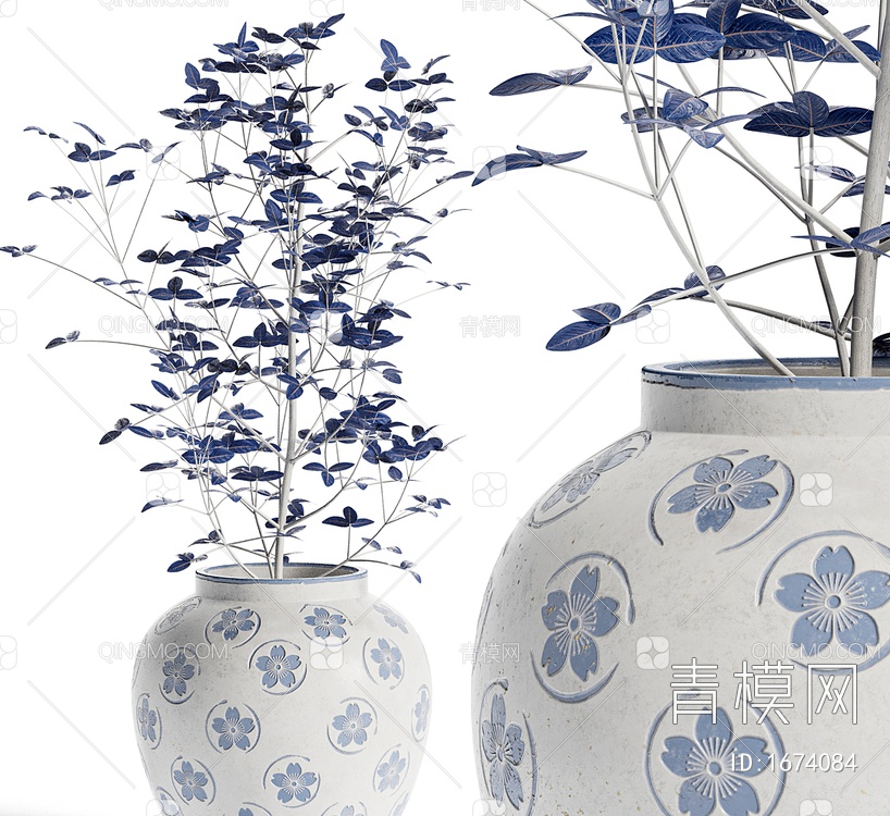 蓝色植物花瓶3D模型下载【ID:1674084】