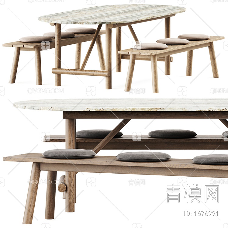 户外餐桌和长凳3D模型下载【ID:1676991】
