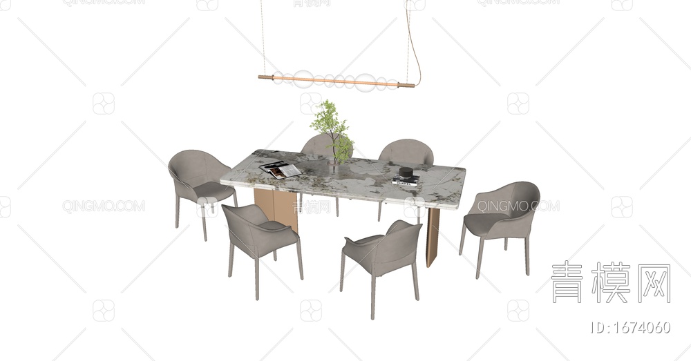 餐桌椅组合SU模型下载【ID:1674060】