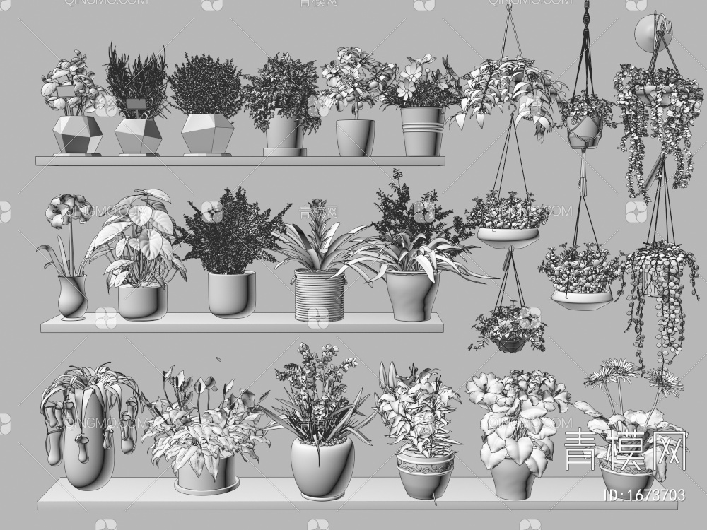 花卉盆栽3D模型下载【ID:1673703】