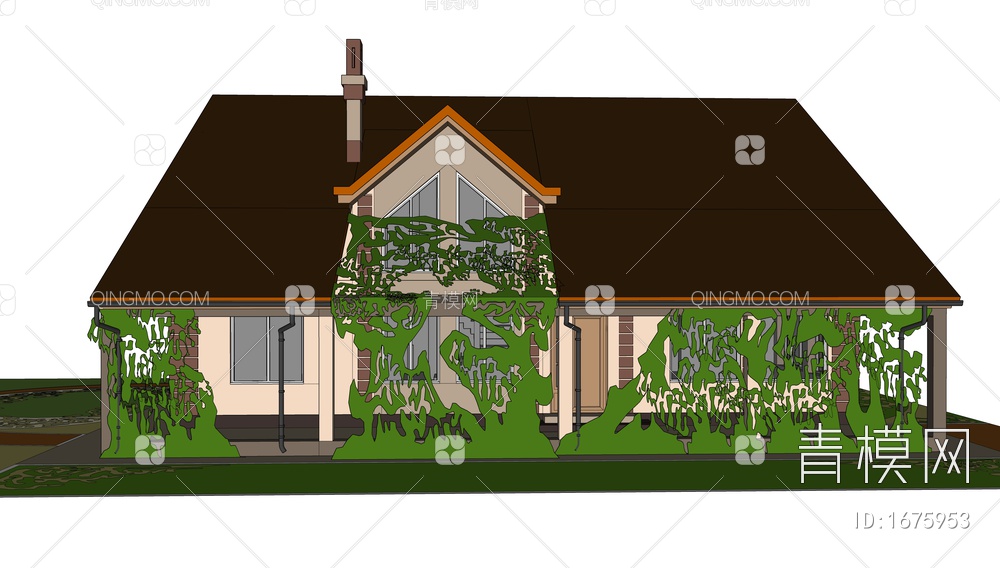 两层坡屋面生态小住宅SU模型下载【ID:1675953】