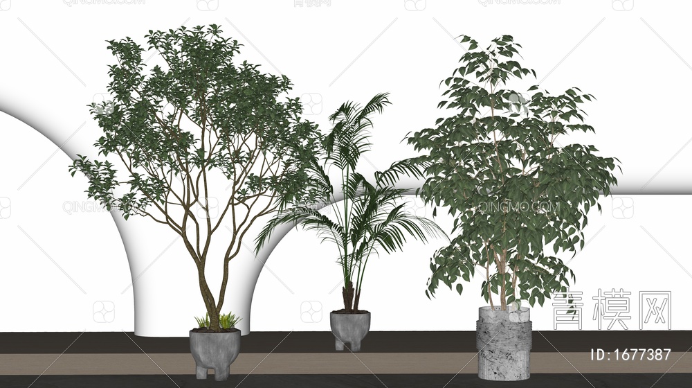 盆栽植物 绿植 花盆 盆景 植物组合SU模型下载【ID:1677387】