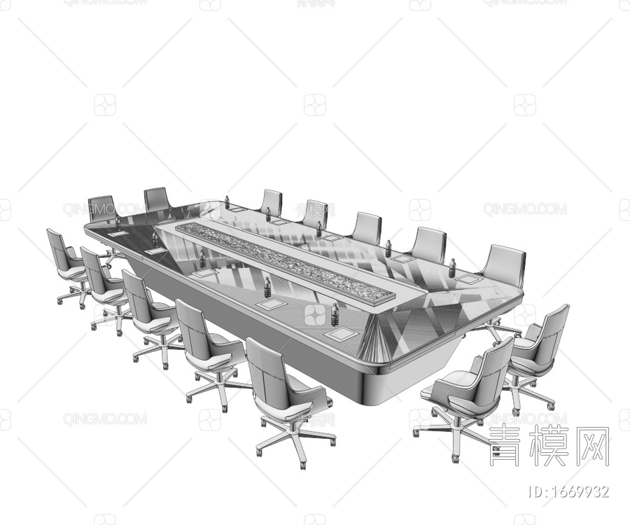 会议桌椅组合3D模型下载【ID:1669932】