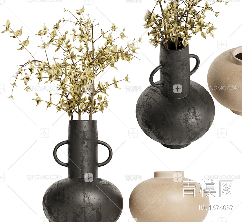 黑色花瓶 干花3D模型下载【ID:1674087】