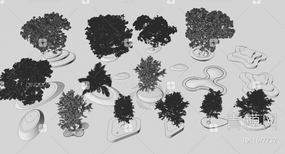 公园景观座椅 景观树池3D模型下载【ID:1677732】