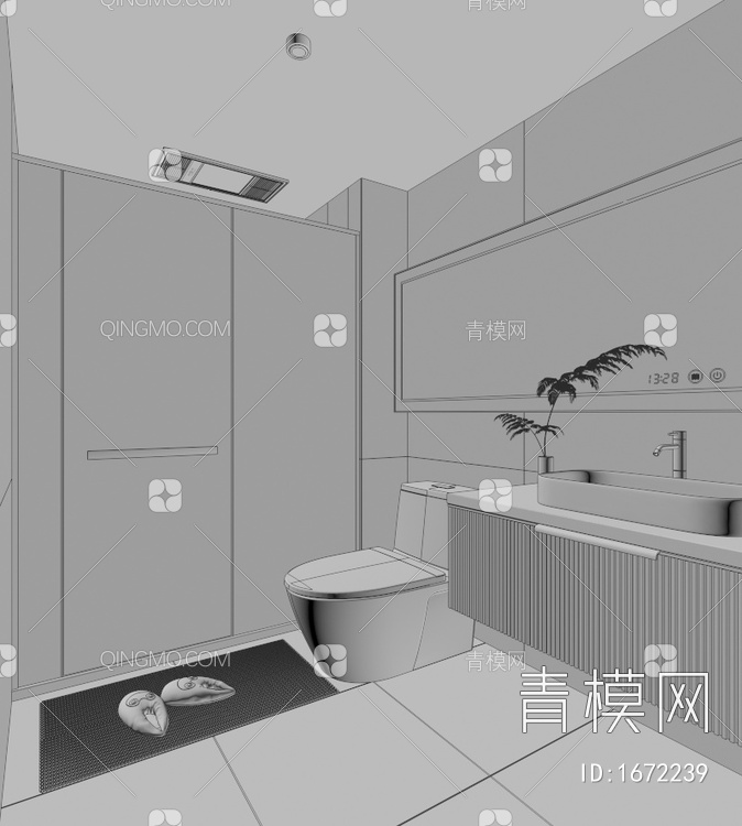 卫生间 马桶 花洒 浴室柜 洗脸盆 淋浴房 坐便器 淋浴隔断 浴缸3D模型下载【ID:1672239】