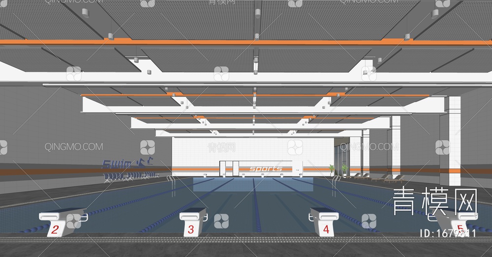 学校游泳馆SU模型下载【ID:1679811】