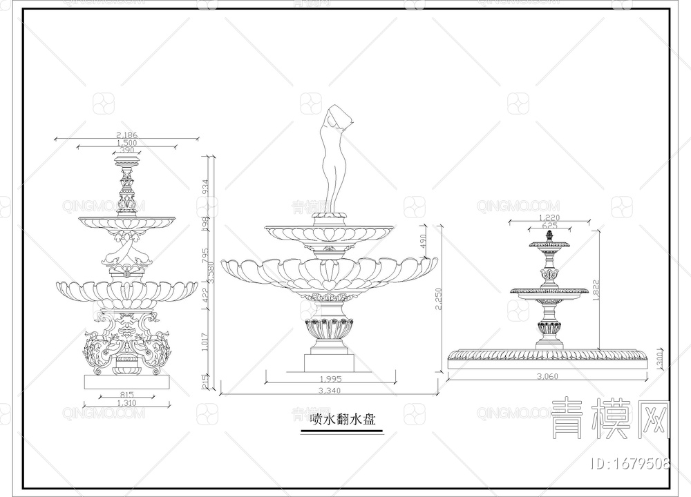 带尺寸建筑大样图罗马柱 雕塑 喷泉【ID:1679508】