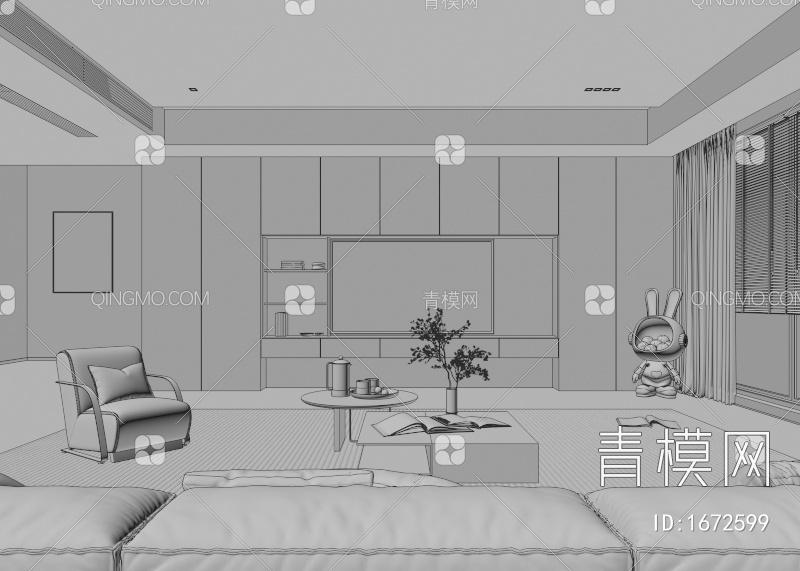 客厅 奶油风客厅 客厅 客厅 茶几 单人沙发 画 落地灯3D模型下载【ID:1672599】