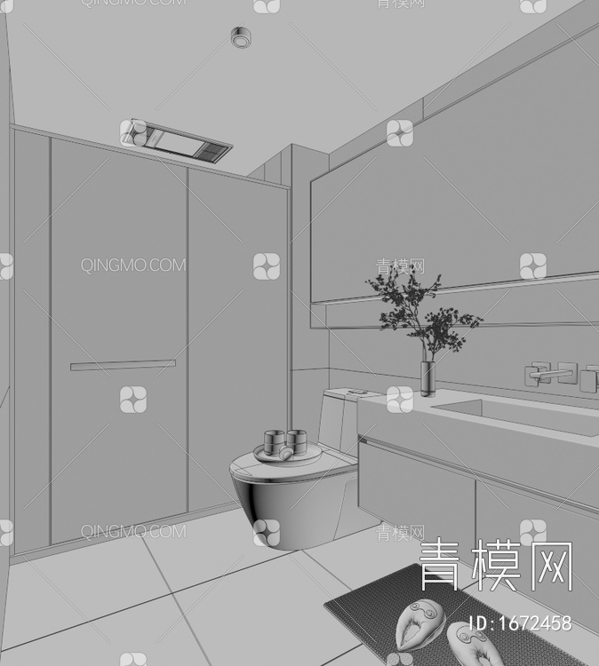 卫生间 马桶 花洒 浴室柜 洗脸盆 淋浴房 坐便器 淋浴隔断 浴缸3D模型下载【ID:1672458】