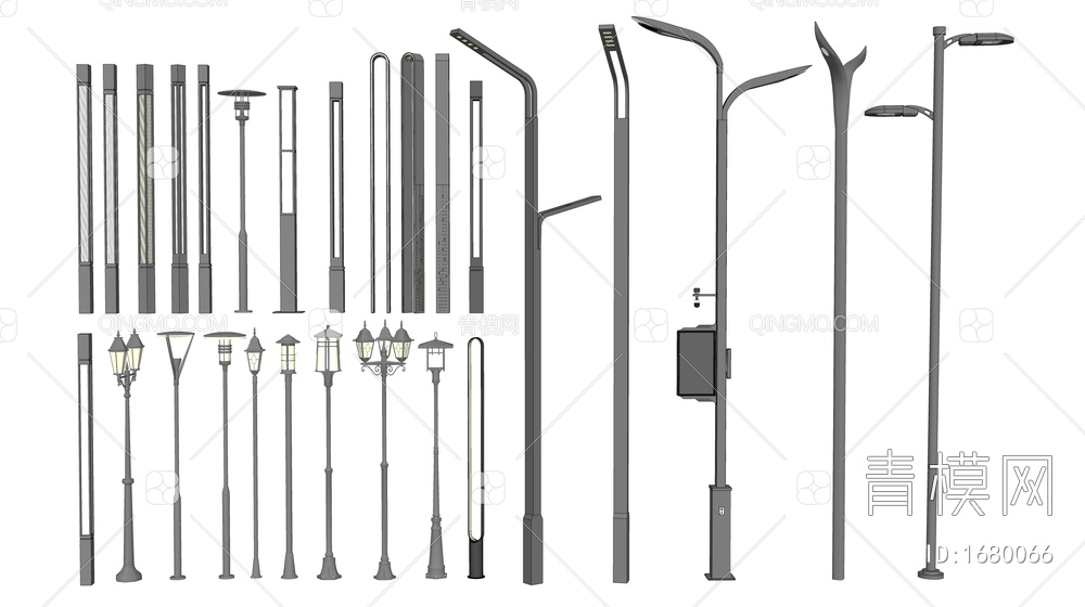 路灯 高杆灯 景观灯 庭院灯SU模型下载【ID:1680066】