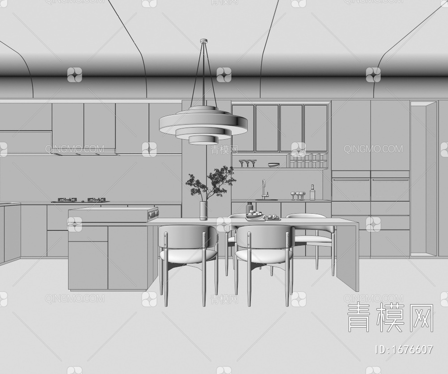 开放式厨房3D模型下载【ID:1676607】