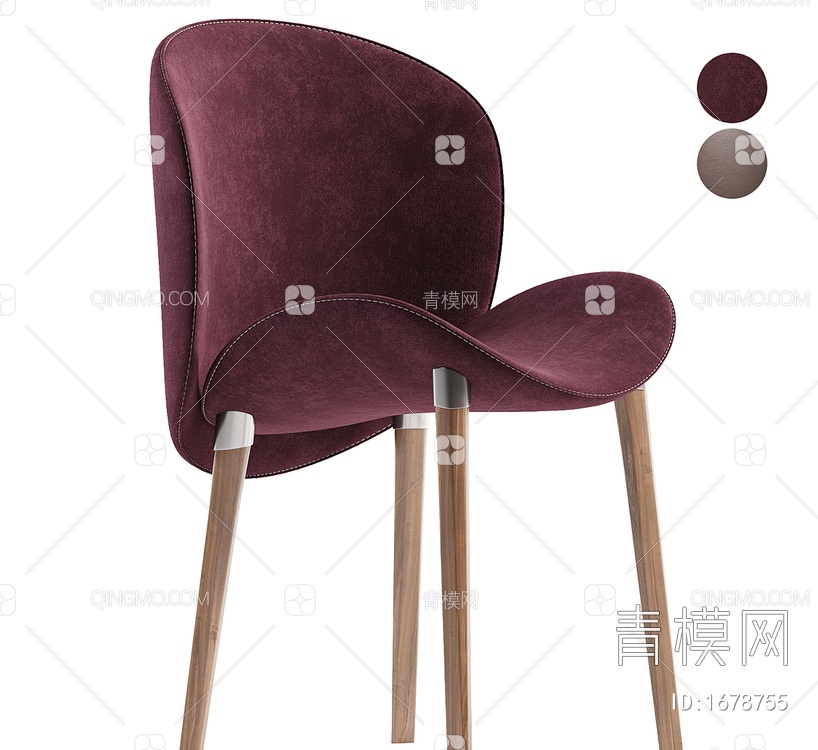 花瓣胡桃木椅子3D模型下载【ID:1678755】