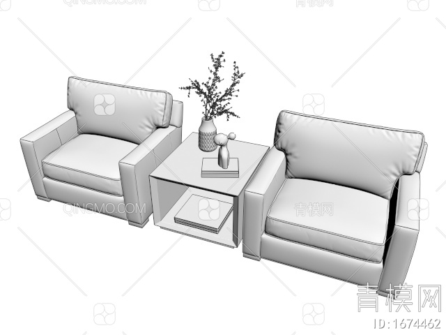 单人沙发 边几3D模型下载【ID:1674462】