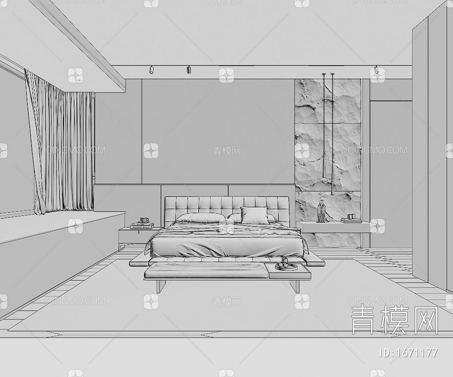 家居卧室 暗黑系卧室3D模型下载【ID:1671177】