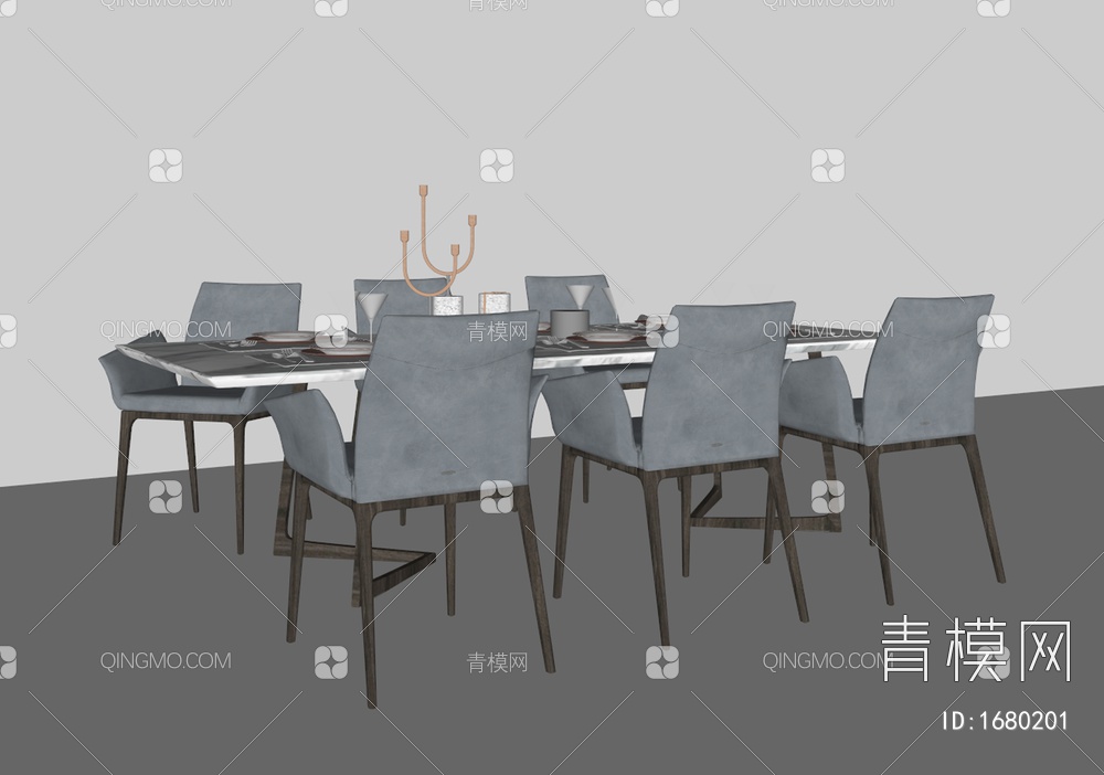 餐桌椅组合SU模型下载【ID:1680201】