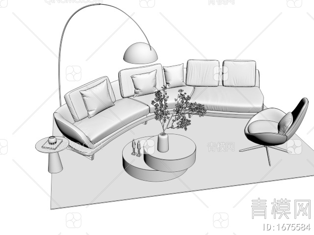 休闲沙发茶几组合3D模型下载【ID:1675584】