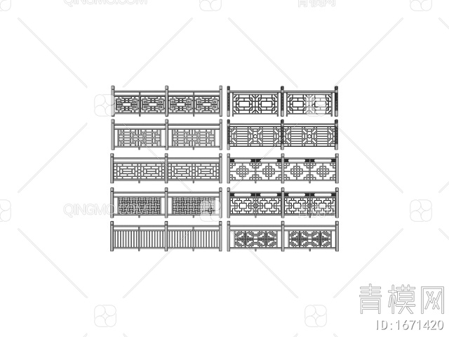 实木护栏 楼梯栏杆 围栏 拦河3D模型下载【ID:1671420】