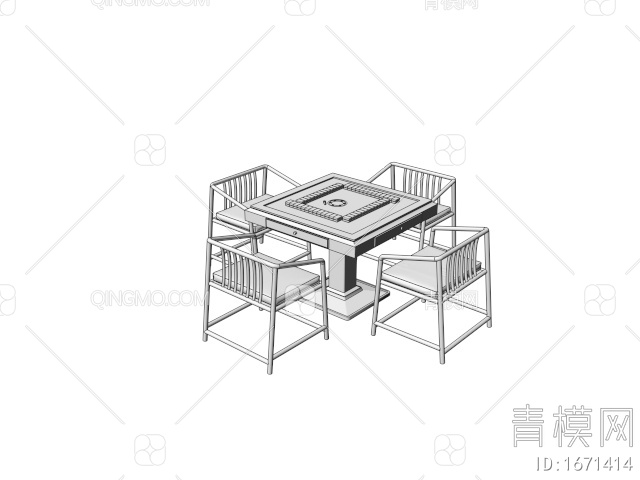 麻将桌 棋牌桌 休闲桌椅3D模型下载【ID:1671414】