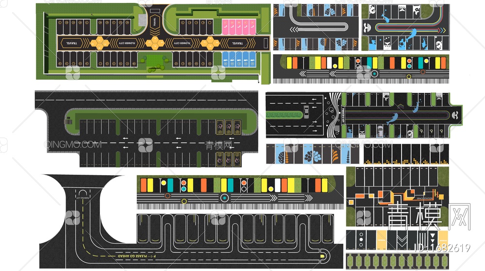 停车场 生态停车场 户外停车场 文创停车场SU模型下载【ID:1682619】